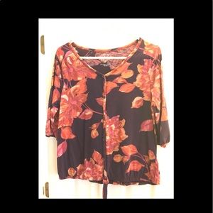 Cotton knit button down elastic at bottom and tie